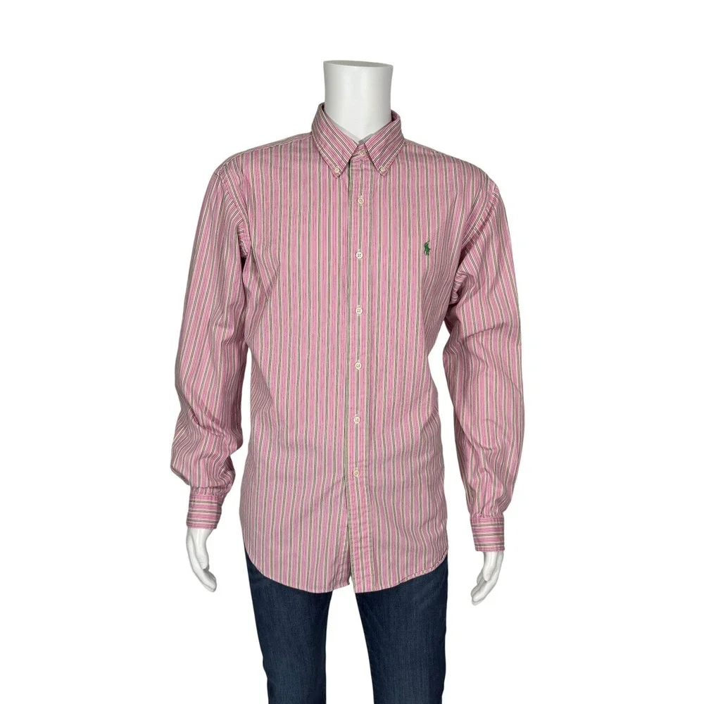 Polo Ralph Lauren Mens‎ XL Classic Fit Pink Green Striped Button Down Shirt